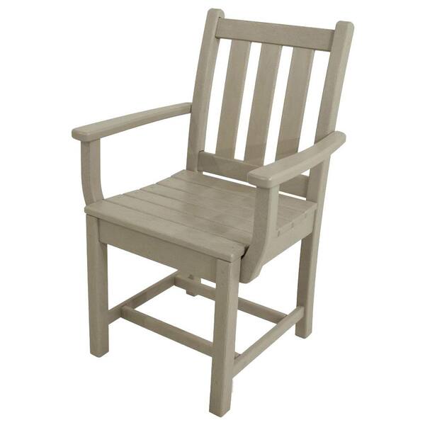 POLYWOOD Traditional Garden Sand All-Weather Plastic Outdoor Dining Arm Chair