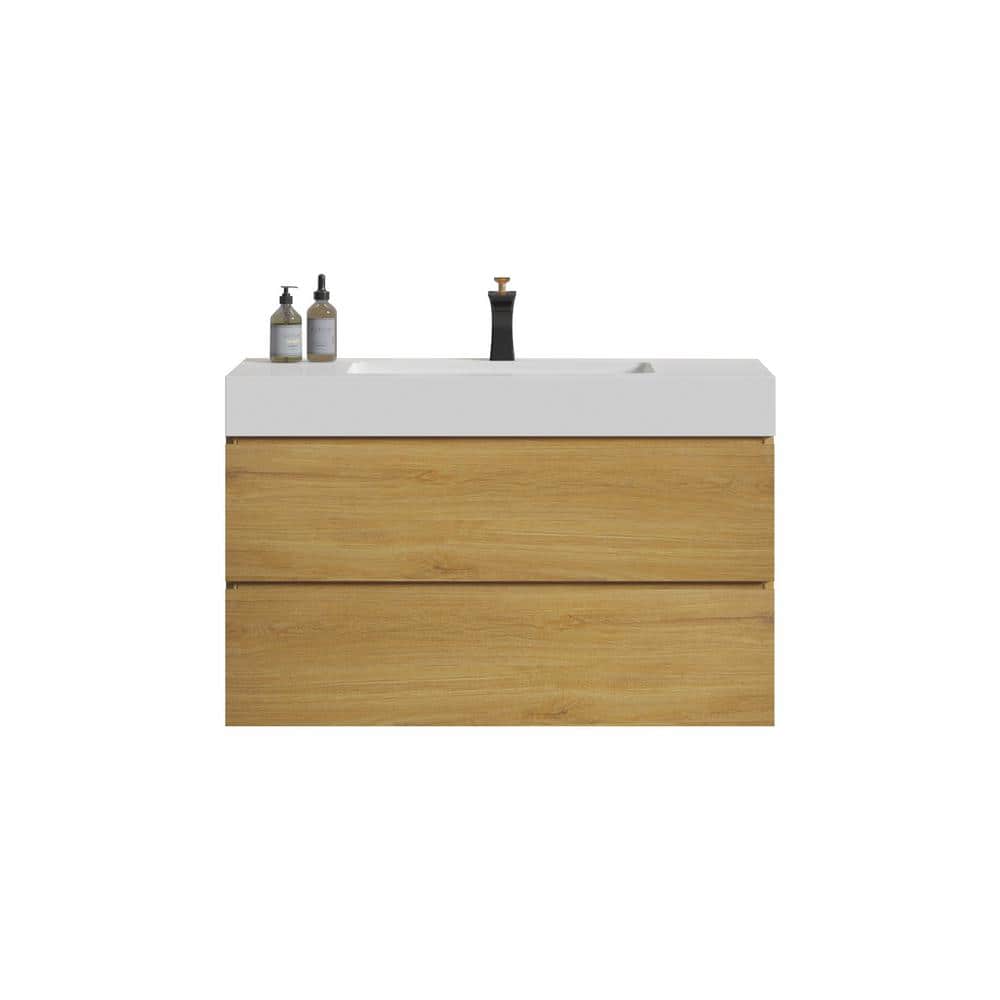 36 in. W x 18 in. D x 25 in. H Single Sink Wall-Mounted Bath Vanity in Natu