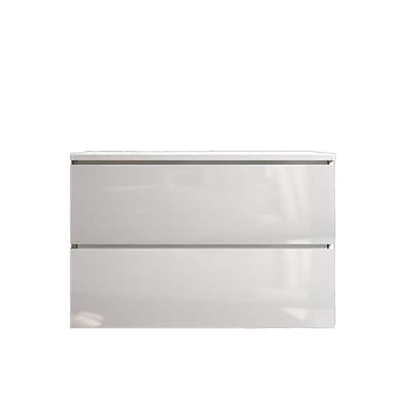 30 in. W Single Sink Wall-Mounted Bath Vanity in White with White Ceramic Top Unassembled