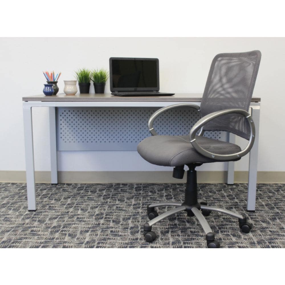 Gray Mesh, Fabric Seat Task Chair with Pewter Finish Arms and Base