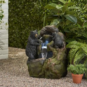 Wasco Polyresin Outdoor Patio 2-Tier Bear Waterfall Fountain with LED Lights