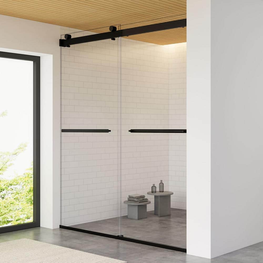 Altair 64" Matte Black Frameless Bypass Shower Door with Clear Glass