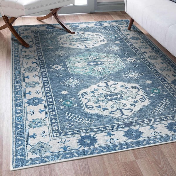 Shary Blue/White Washable Rug 5 ft. x 7 ft. Area Rug