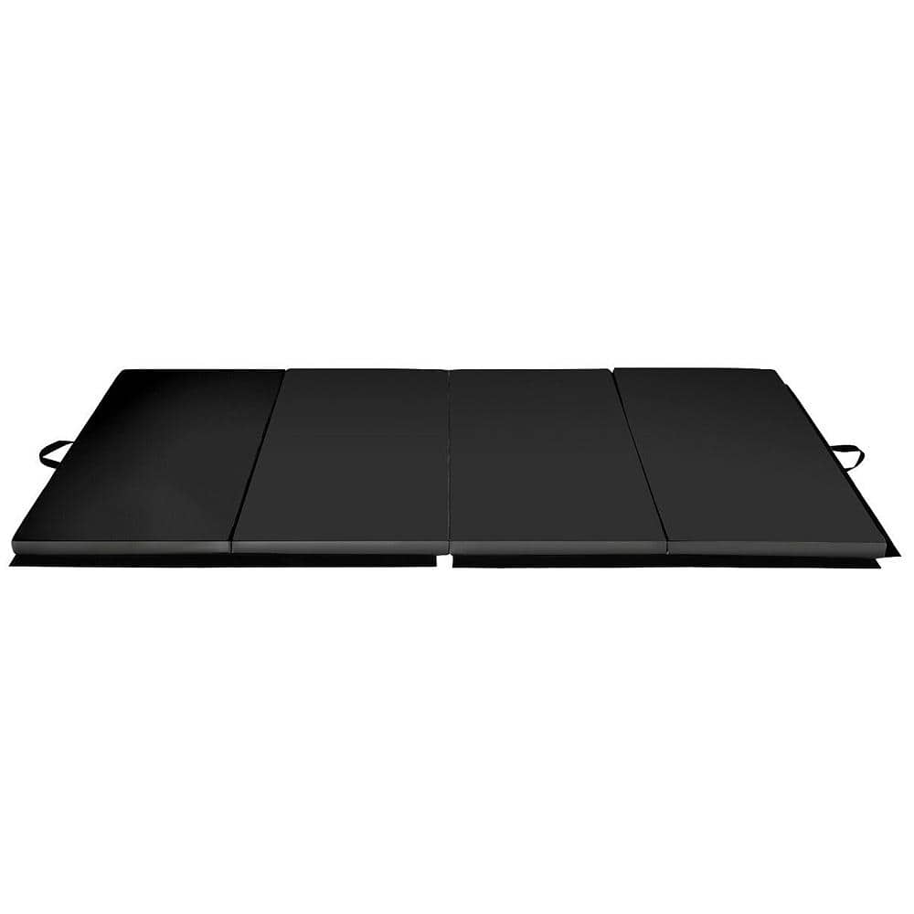 HONEY JOY Black 8 ft. x 4 ft. x 2 in. Folding Gymnastics Mat Four Panels Gym PU Leather EPE Foam (32 sq. ft.) -  TOPH-0022