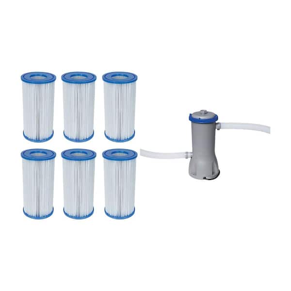 Bestway 4.2 in. Dia Type-III/A Pool Replacement Filter Cartridge (6-Pack) with 1000 GPH Pool Filter Cartridge Pump
