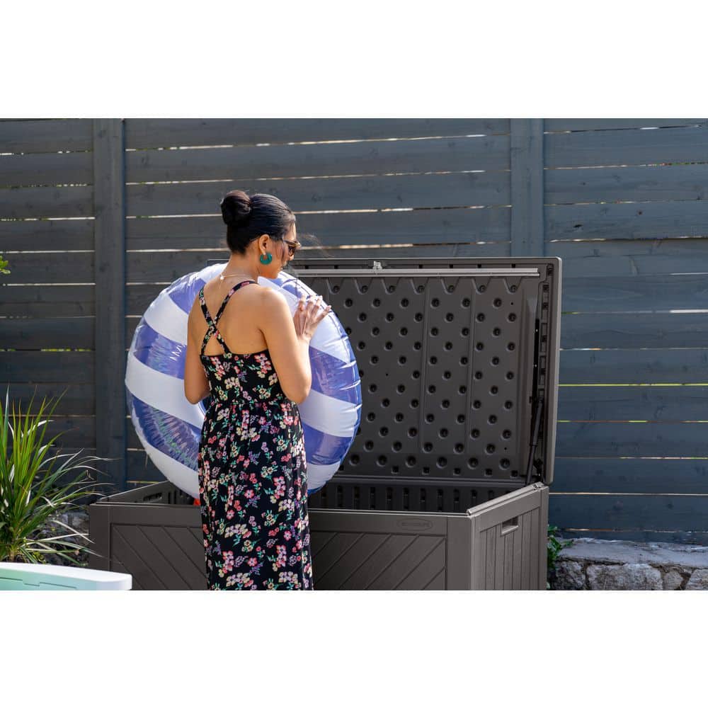 Large Gray Lockable Resin Deck Box with Hinged Lid