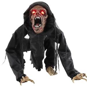 17.5 in. Battery Operated Animatronic Zombie with Red LED Eyes Halloween Prop