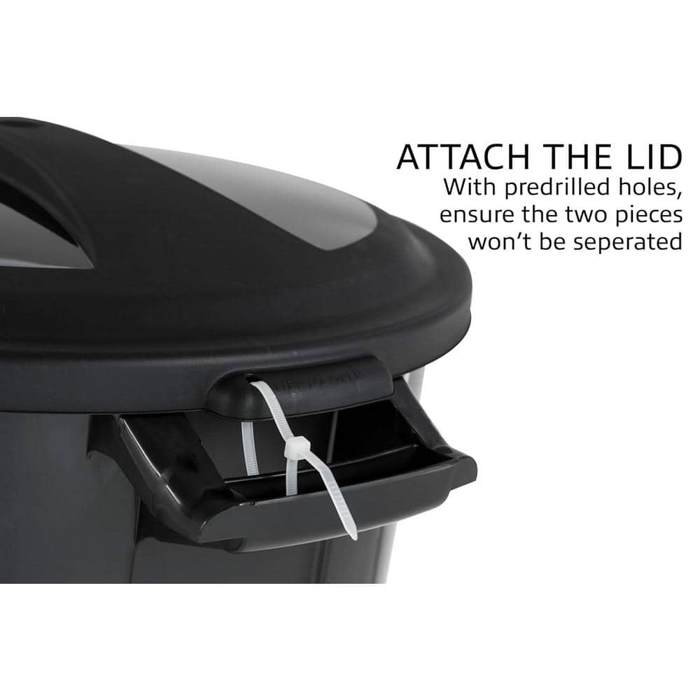 Black 32 Gallon Lockable Plastic Outdoor Trash Cans, Set of 2