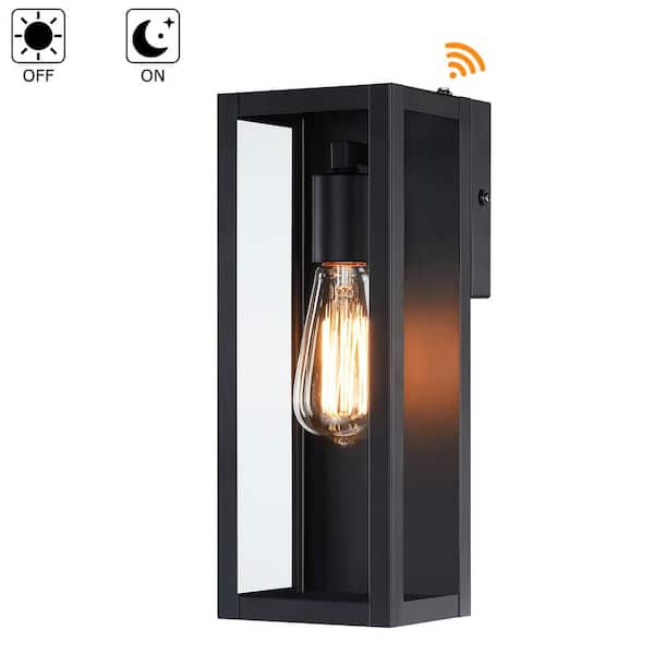 Hukoro Cali 1-Light 13.15 in. Outdoor Dusk-To-Dawn Sensor Wall Light with Matte Black Finish and Clear Glass Shade