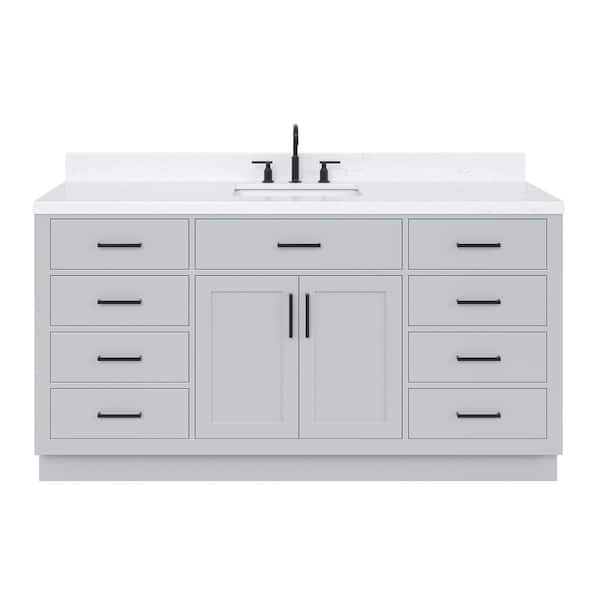 Hepburn 66 in. W x 22 in. D x 36 in. H Single Sink Freestanding Bath Vanity in Grey with Carrara Quartz Top