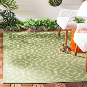 Courtyard Green/Beige Doormat 2 ft. x 4 ft. Geometric Indoor/Outdoor Patio Area Rug