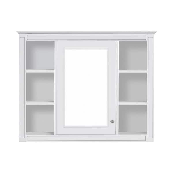 35 in. W x 7.1 in. D x 27.5 in. H Rectangle Frame Wall Mounted Bathroom Vanity Mirror in White