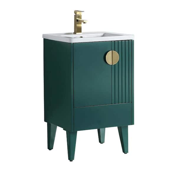 FINE FIXTURES Venezian 20 in. W x 18.11 in. D x 33 in. H Bathroom Vanity Side Cabinet in Green with White Ceramic Top