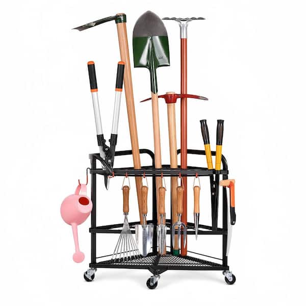 31-Slot Steel-Wheeled Garden Tool Storage Rack