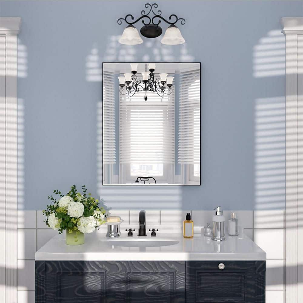 Etherea 24 in. W x 30 in. H Rectangular Framed Wall Bathroom Vanity Mirror in Matte Black price history on PriceWatchPro