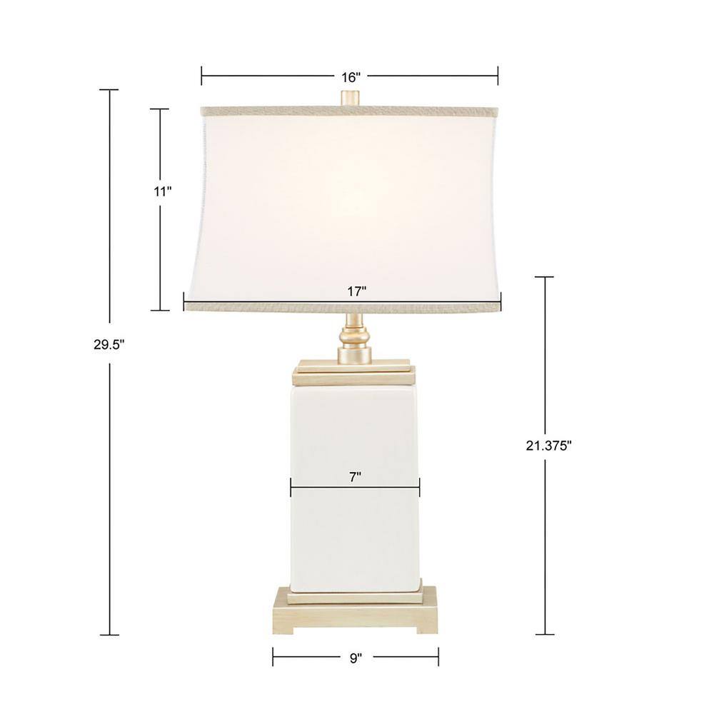 Ivory and Silver Rectangular Ceramic Table Lamp