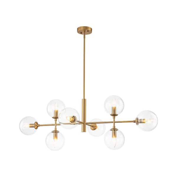 HUOKU Dimma 8-Light 43.3 in. W Brushed Gold Linear Chandelier with