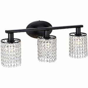 20.87 in.3-Light Matte Black Vanity Wall Lamp with Crystal Shade