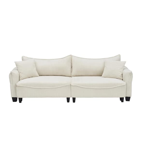 Z-joyee 87.79 in. Beige Corduroy Fabric Twin Size Pull-out Sofa Bed with 2-Pillows