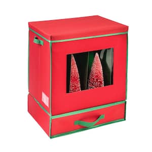 23 in. H Red Polyester Ornament Storage Box with Dividers, Drawer, and Satin Bags (12-Ornaments)