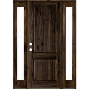 64 in. x 96 in. Rustic Knotty Alder Square Top Right-Hand/Inswing Clear Glass Black Stain Wood Prehung Front Door w/DFSL