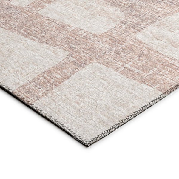 Yuma Beige 8 ft. x 8 ft. Geometric Indoor/Outdoor Washable Area Rug