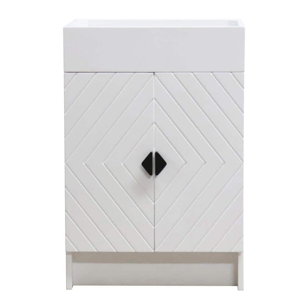 White Wood Freestanding Bathroom Vanity with Black Hardware