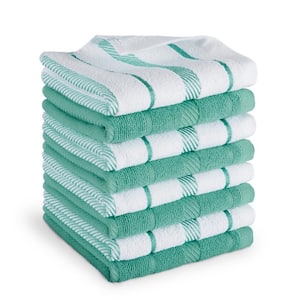 Albany Aqua Sky Striped Cotton Dishcloth Set (8-Pack)