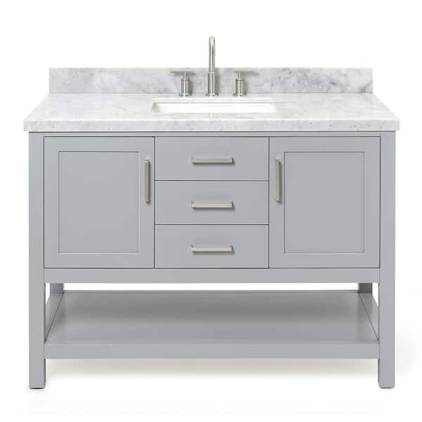 Bayhill 48 in. Single Sink Freestanding Bathroom Vanity in Gray with Carrara White Marble Top
