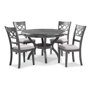 5-Piece Round Gray and White Wood Top Dining Table and Chair Set (Seats 4)