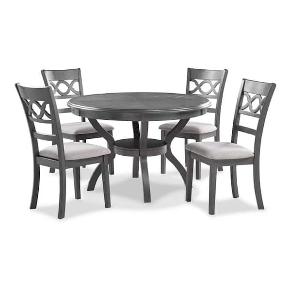 Benjara 5-Piece Round Gray and White Wood Top Dining Table and Chair Set (Seats 4)