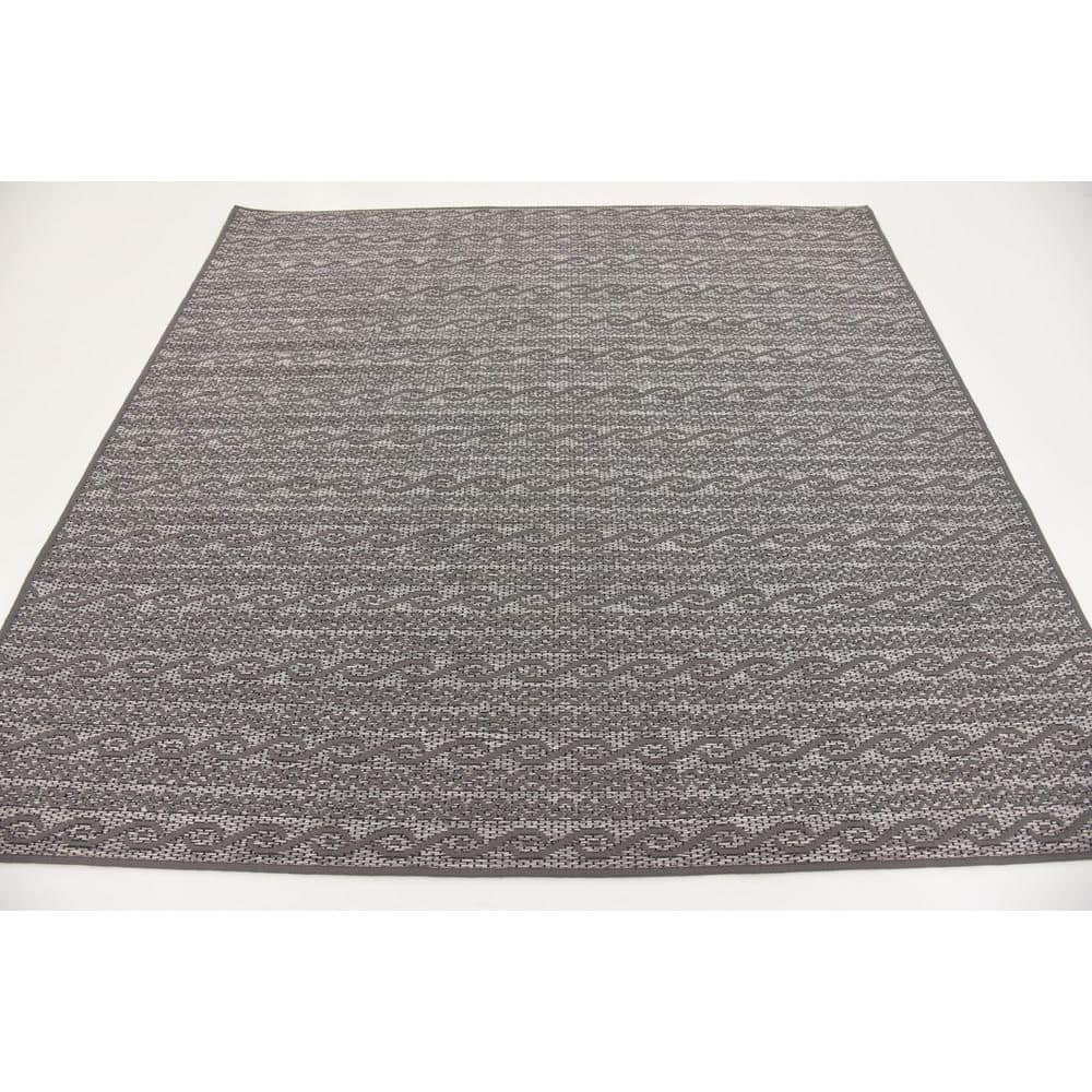 Easy-Care Reversible Gray Stripe Outdoor Square Rug 6'x6'