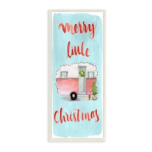 7 in. x 17 in. " Merry Little Christmas Watercolor Trailer with Lights" by Artist Jennifer Paxton Parker Wood Wall Art