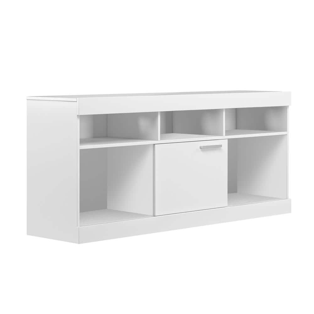 Modern White Compressed Wood 68'' Media Console with Cabinet