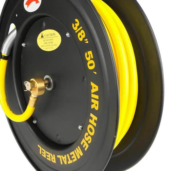 GLAHODEN Air Hose Reel 50 ft Retractable, 3/8 in Hybrid Hose Heavy Duty  Steel for Air Compressor 