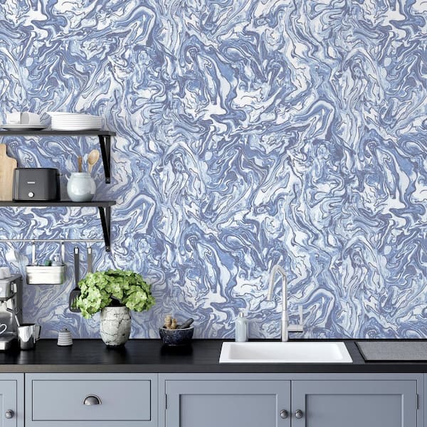 Osgood Navy Marbled Wallpaper Sample