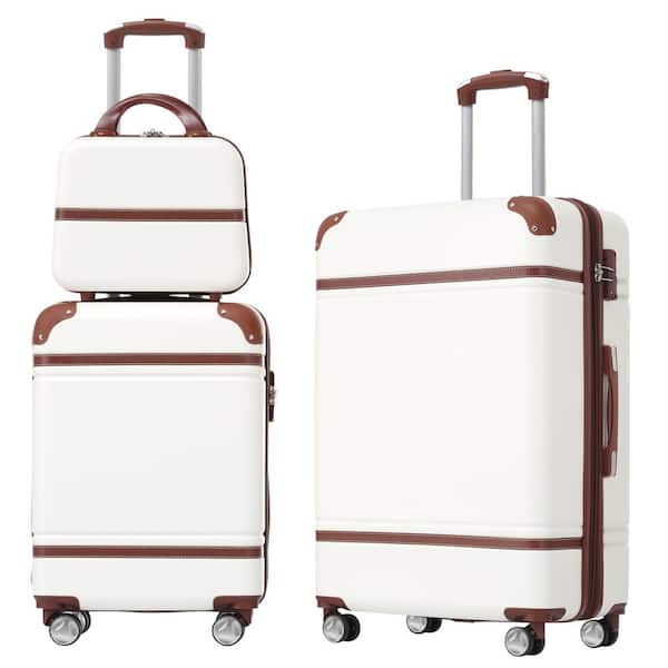 Merax White Lightweight 3-Piece Expandable ABS Hardshell Spinner 20" + 24" Luggage Set with Cosmetic Case, 3-Digit TSA Lock