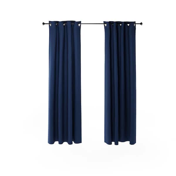 Furinno Dark Blue Grommet Blackout Curtain - 52 in. W x 84 in. L (Set of 2)