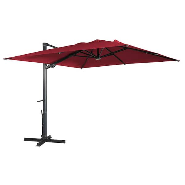 Boyel Living 10x10 ft. 360°Rotation Square Cantilever Patio Umbrella with LED Light in Red