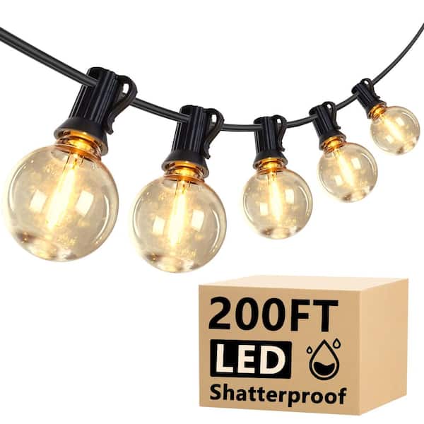 Indoor/Outdoor String Lights 100 Shatterproof Bulbs 200 ft. IP65 Weatherproof for Patio, Backyard