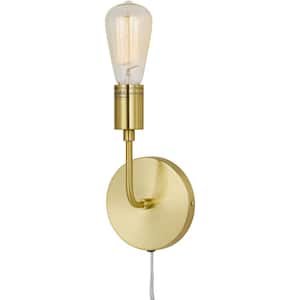 Calla 1-Light Wall Sconce w/ Exposed Bulb Design for Plug-In or Hardwire Installation, Gold