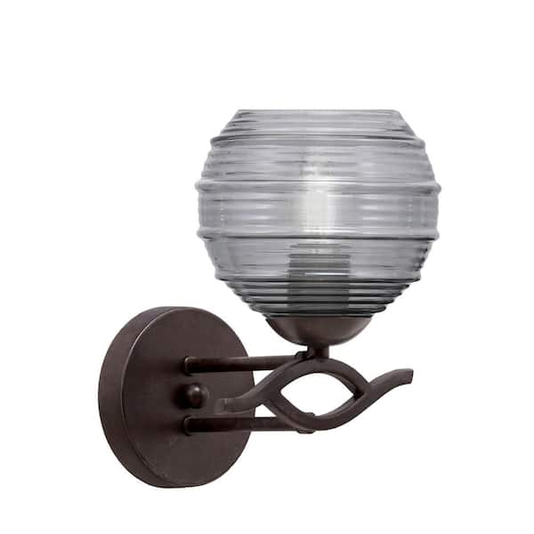 Unbranded Revo 1-Light Dark Granite Wall Sconce 6 in. Smoke Ribbed Glass