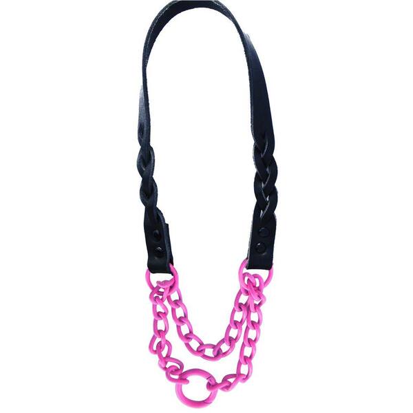 Platinum Pets 15 in. Braided Black Leather Martingale in Pink
