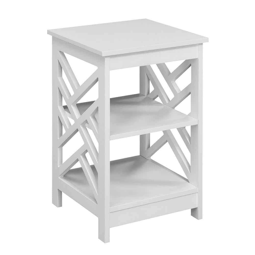 Sleek White MDF Titan Geometric End Table with Storage Shelves