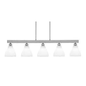 Albany 60-Watt 5-Light Brushed Nickel Linear Pendant Light with White Marble Glass Shades and No Bulbs Included