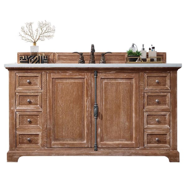 James Martin Vanities Providence 60 in. W x 23.5 in.D x 34.3 in.H Single Bath Vanity in Driftwood with Solid Surface Top in Arctic Fall