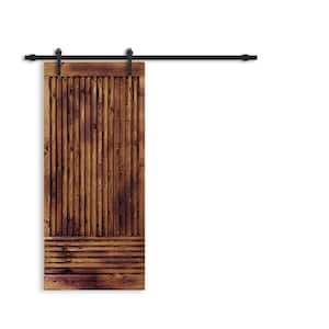 38 in. x 84 in. Japanese Series Pre-Assemble Walnut Stained Thermally Modified Wood Sliding Barn Door with Hardware Kit
