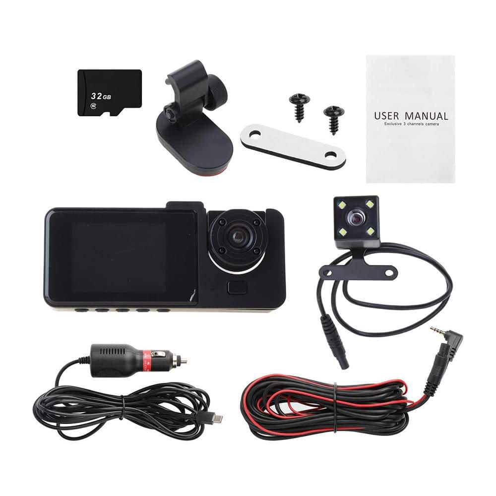 3-Channel Dash Cam 1080P Car Camera with 2 in. IPS Screen, Rear View, G-Sen