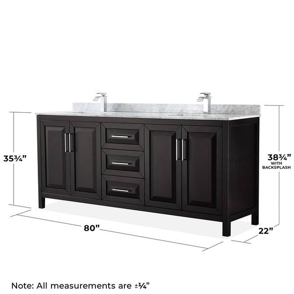 Wyndham Collection Daria 80-in White Double Sink Bathroom Vanity with White Carrara Marble Natural Marble Top
