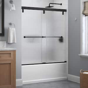 Mod 60 in. W x 59-1/4 in. H Soft-Close Frameless Sliding Bathtub Door in Matte Black with 1/4 in. Tempered Rain Glass